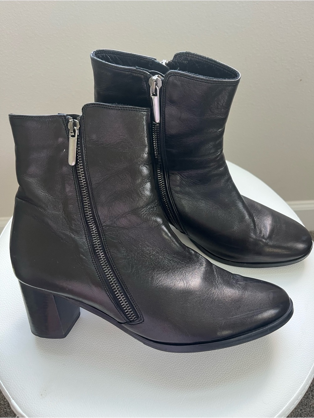 Sesto Meucci Italian Leather Shearling Lined Black Zipper Boots Size 9.5M